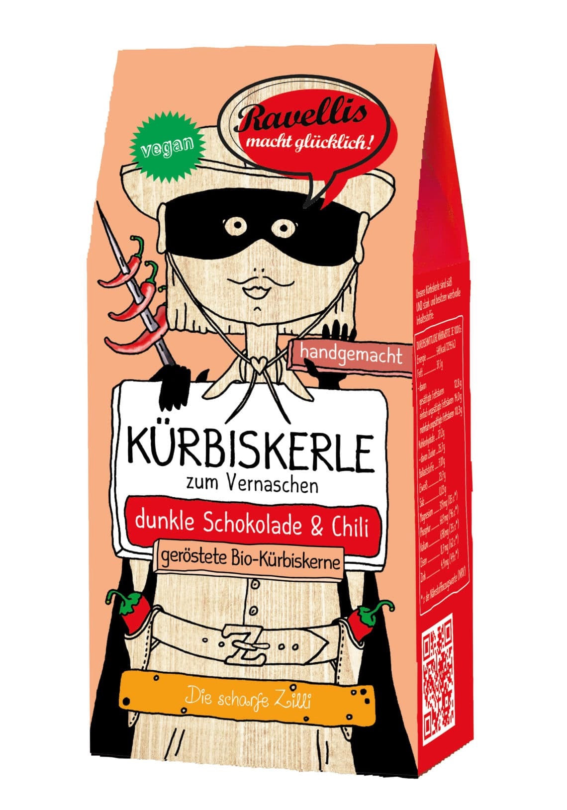 Geröstete Bio-Kürbiskerne veredelt mit dunkler Schokolade & Chili