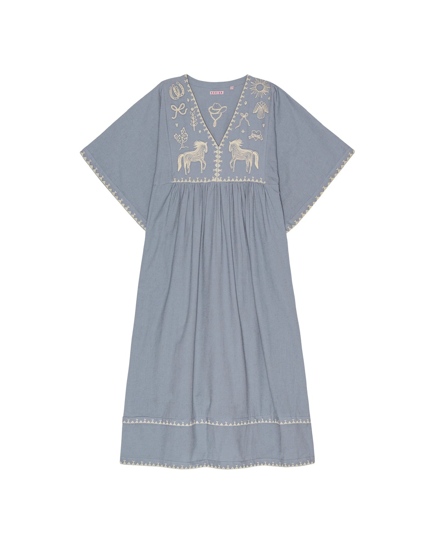 POLLY EMBROIDERY DRESS 3/4 SLEEVE ''SEA''