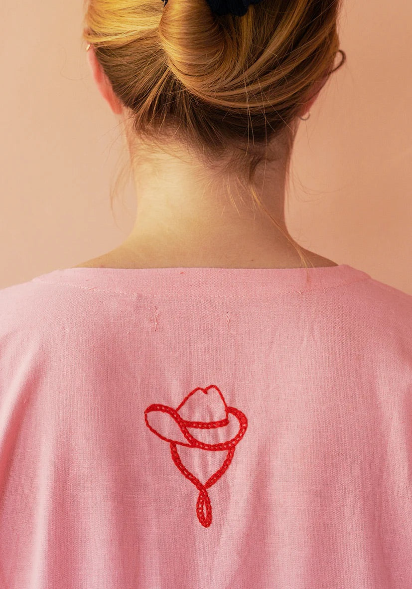 POLLY Embroidery Dress 3/4 Sleeve 'Flamingo''