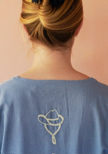 POLLY EMBROIDERY DRESS 3/4 SLEEVE ''SEA''