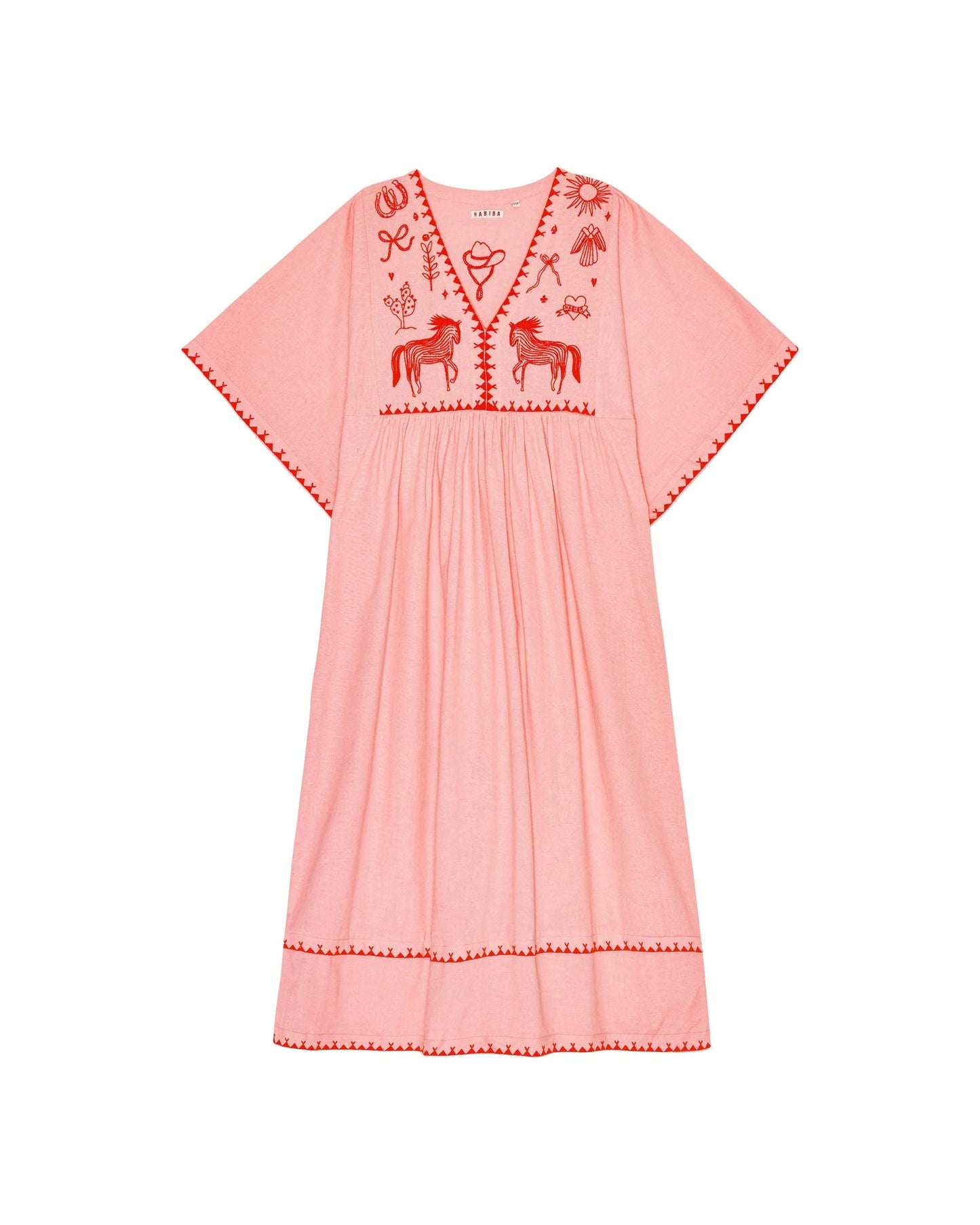 POLLY Embroidery Dress 3/4 Sleeve 'Flamingo''