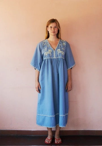 POLLY EMBROIDERY DRESS 3/4 SLEEVE ''SEA''