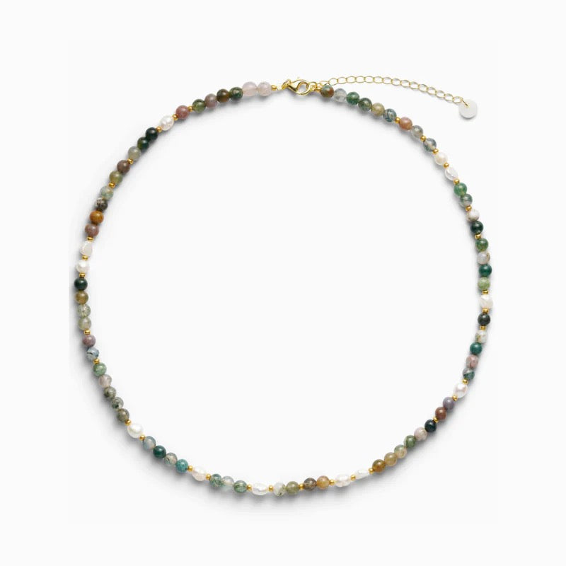Ellie Freshwater Pearl Gold Necklace in Indian Agate