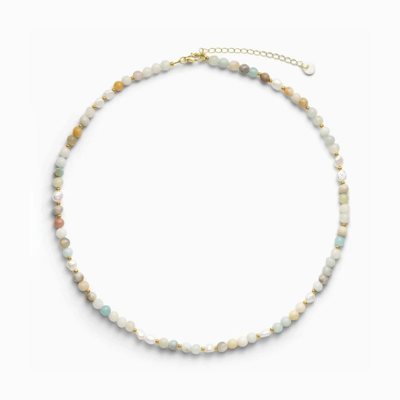 Ellie Freshwater Pearl Gold Necklace in Amazonite