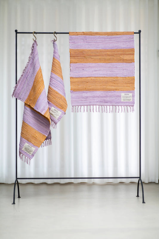 Handgewebter Baumwollteppich Chindi  60x90 cm Lila/ Orange
