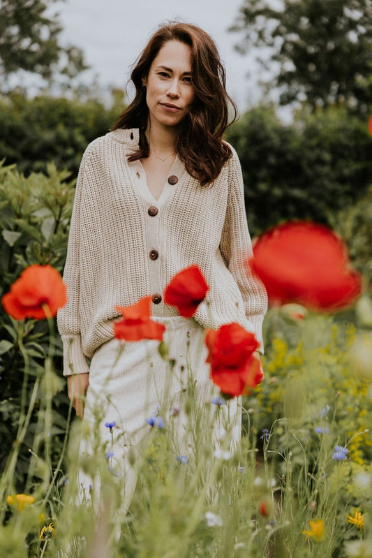Raglan Knitted WOMEN'S Cardigan - CREAM