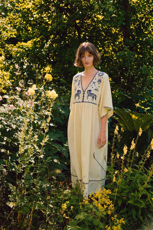 POLLY EMBROIDERY DRESS 3/4 SLEEVE 'Vanilla''