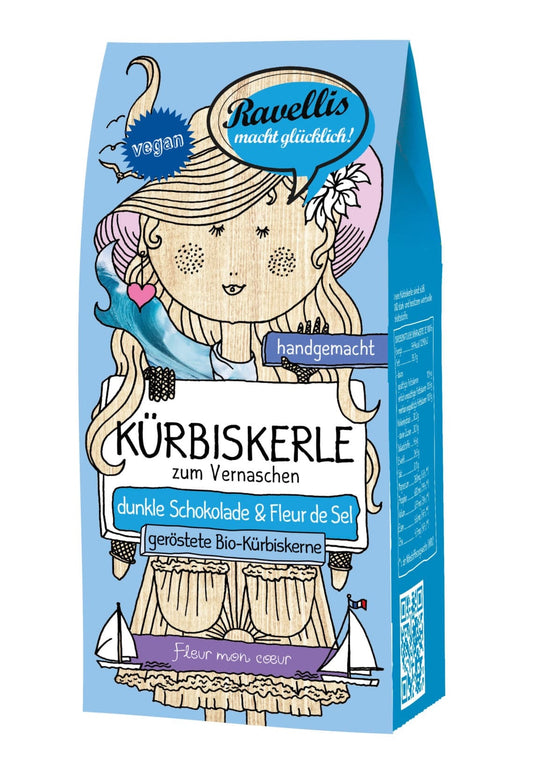 Geröstete Bio-Kürbiskerne veredelt mit dunkler Schokolade & Fleur de Sel